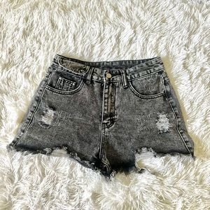 Grey Ripped Jean Shorts